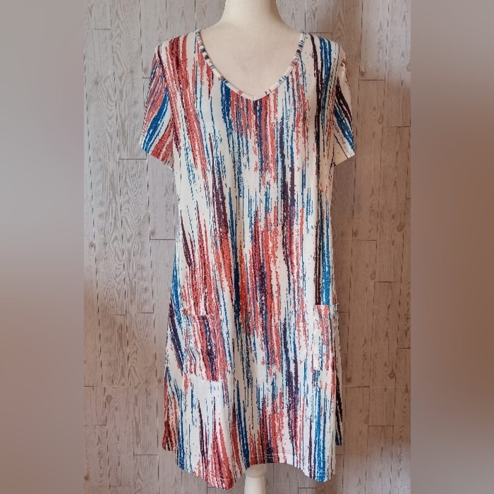 Ofeefan V-Neck Striped Dress Womens Size L